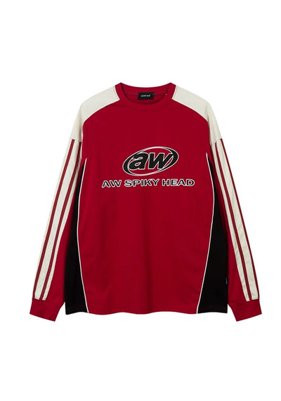 【W3】Bright color double design line initial long sleeve T-shirt  WO0069