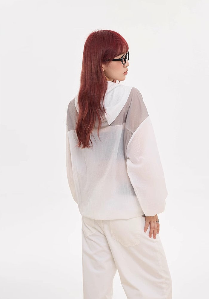 【Apocket】Double color see-through design oversized hoodie  AK0035