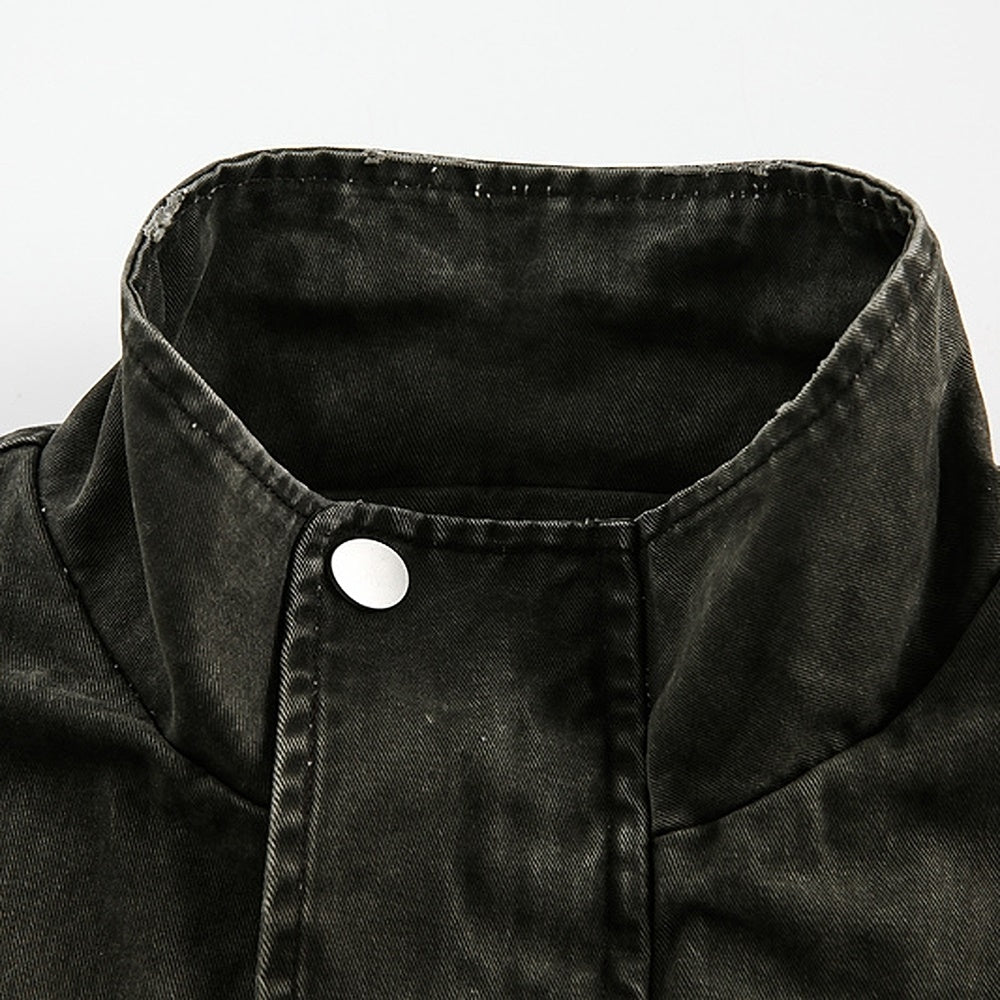 【NIHAOHAO】Dull grey color front pocket design high neck jacket  NH0196