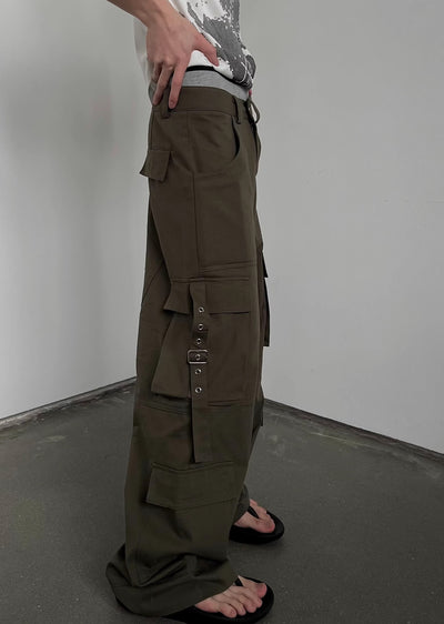 【SOULWORKER】Side suspender design wide style loose cargo pants  SW0029