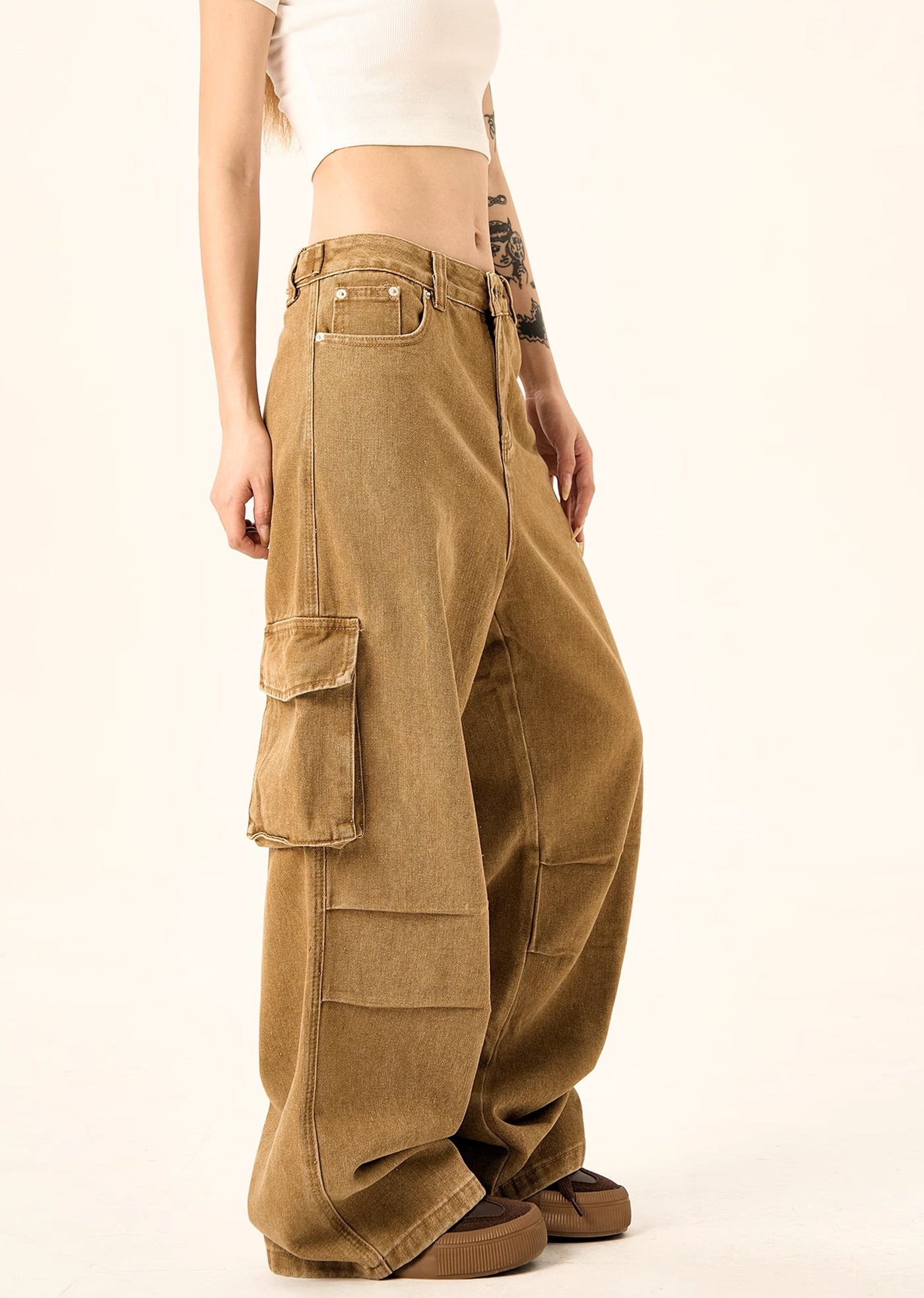 【H GANG X】Basic color design simple cargo denim pants  HX0073