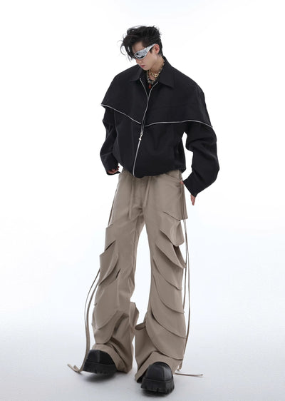 【Culture E】Countless Cut Wide silhouette multi-varied design slacks leather pants  CE0145