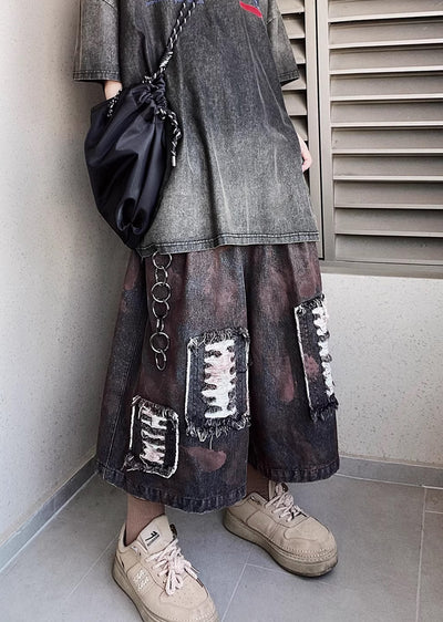 【UUCSCC】Fabric combination gimmick grunge style denim pants  US0064