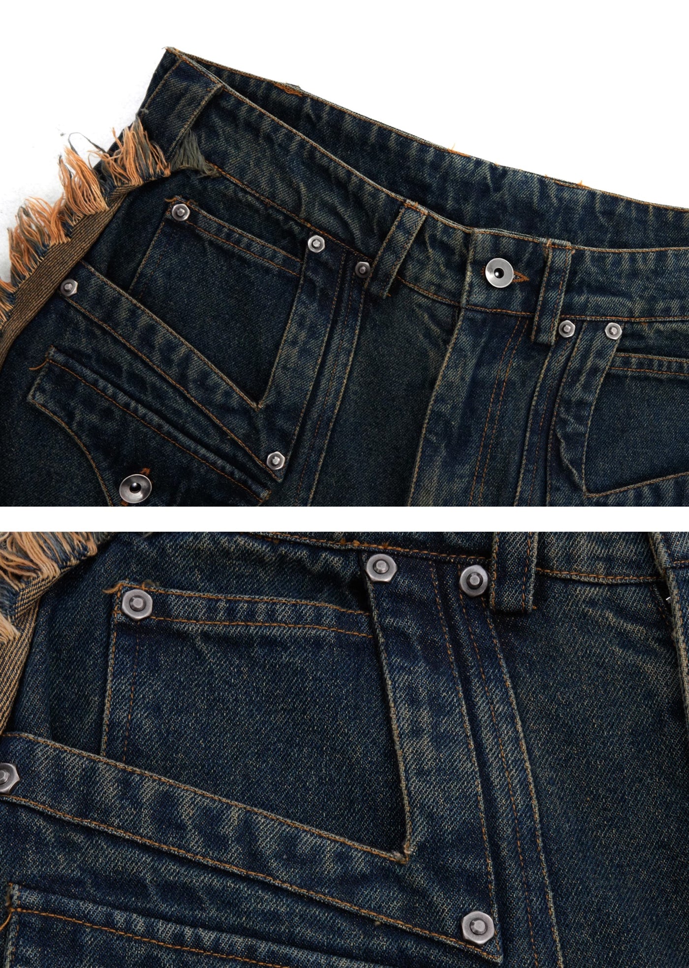 【Culture E】Full fringe distressed blue gimmick denim pants  CE0135