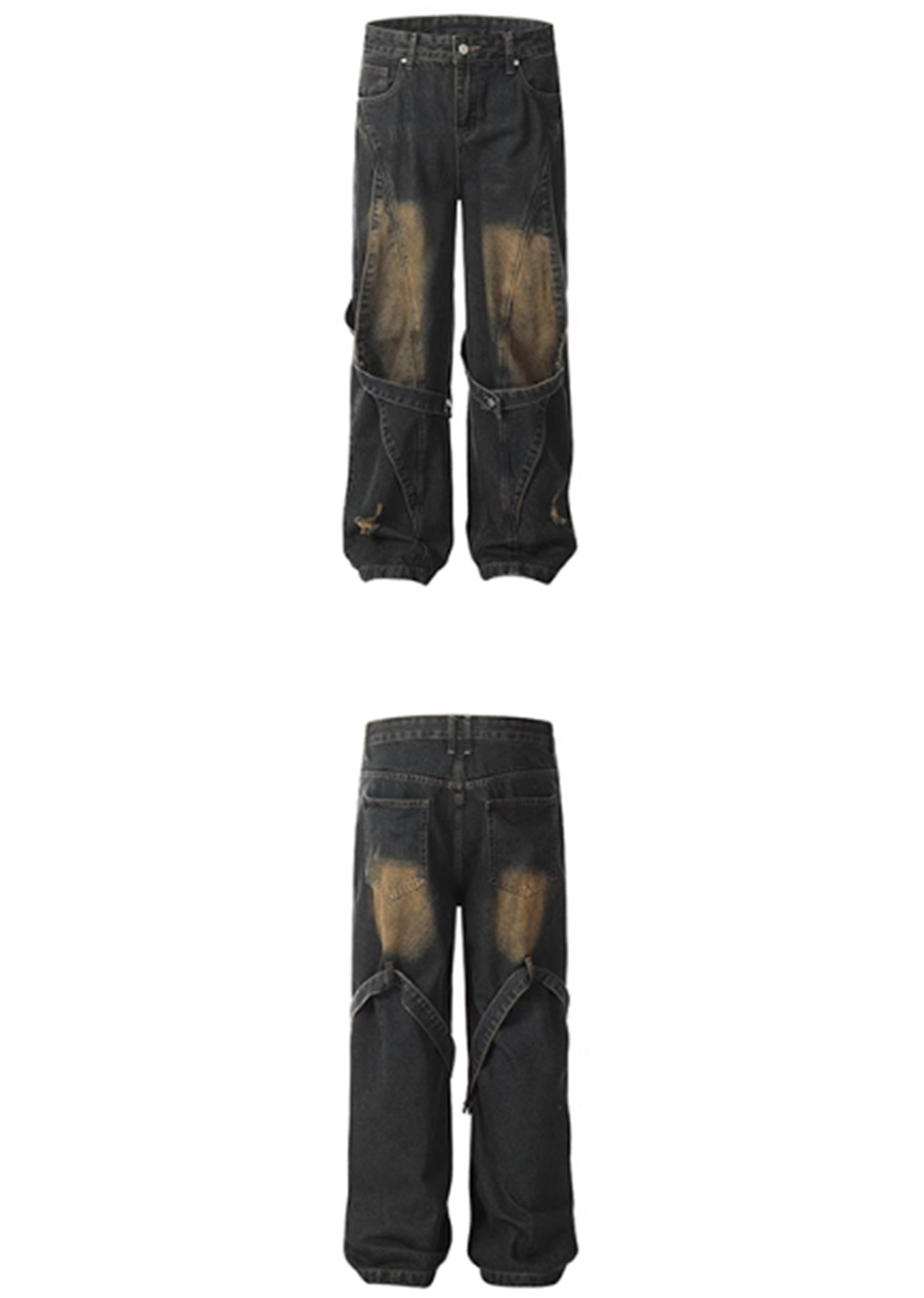 [76street] Dull washed vintage style suspender denim pants ST0008