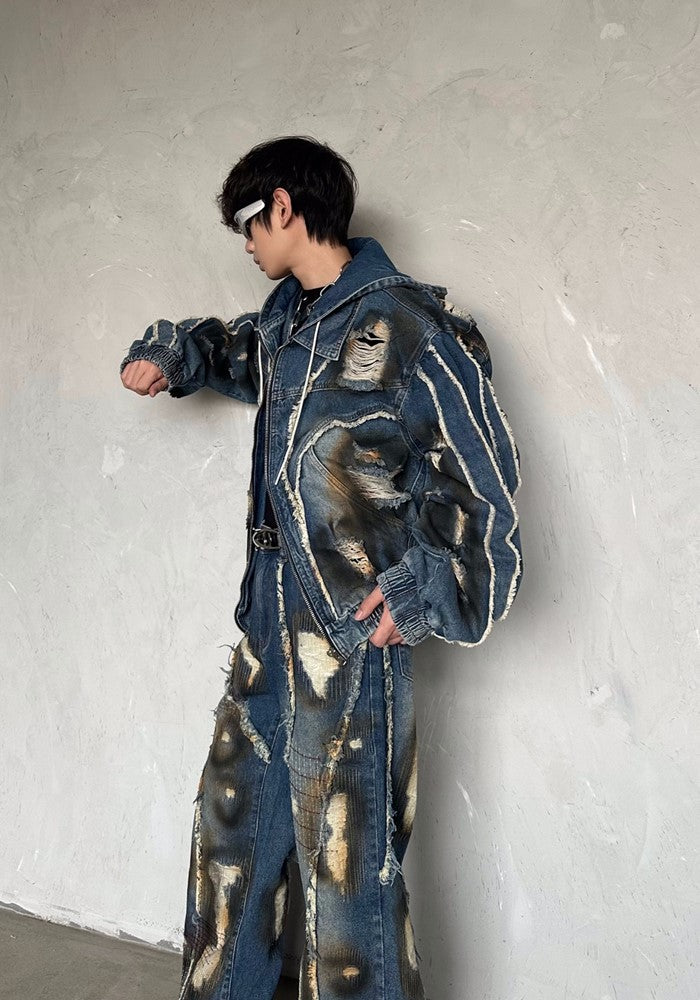 【MARTHENAUT】Infinity Distressed Vintage Backround Denim Set up  MH0051