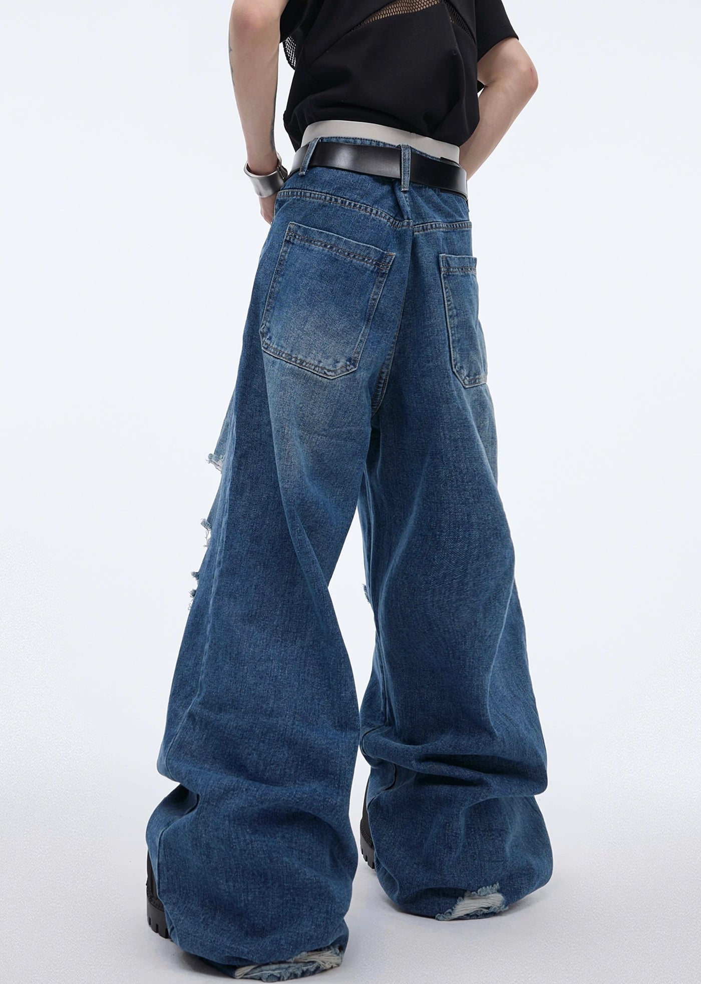 【Culture E】High wide silhouette design full distressed denim pants  CE0119