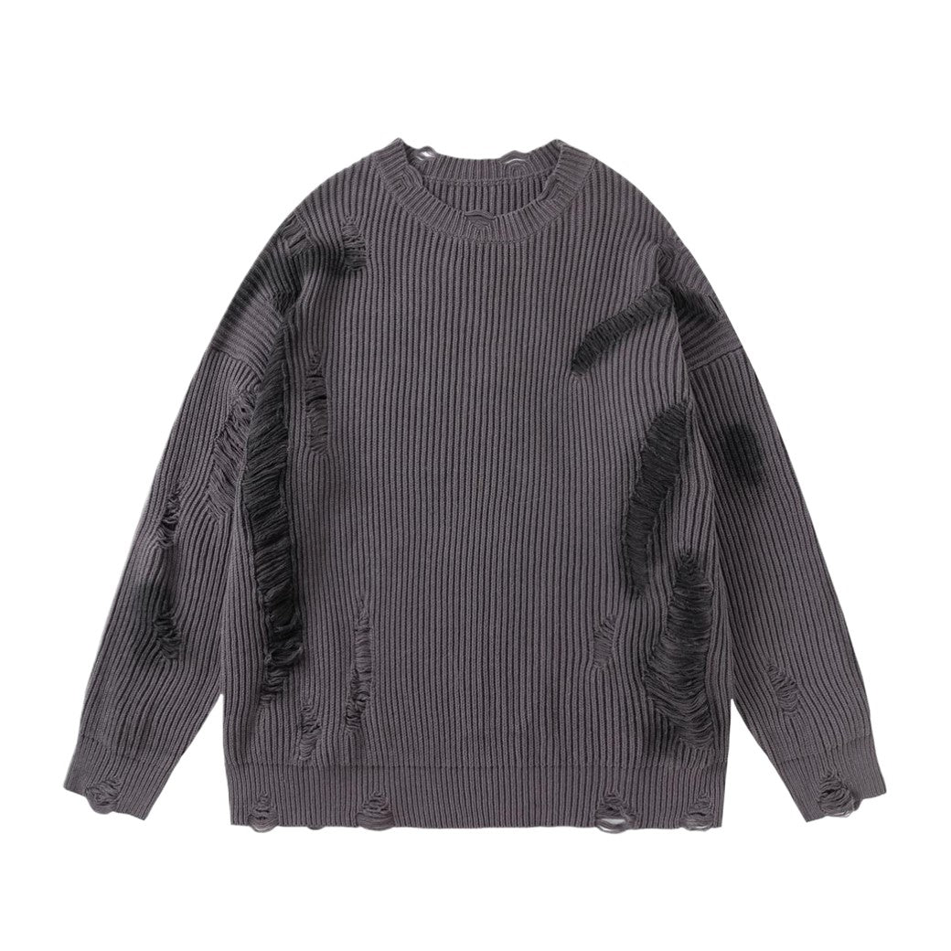 【Mz】Dark dull purple point wash line damage knit sweater  MZ0040