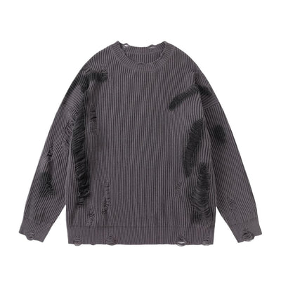 【Mz】Dark dull purple point wash line damage knit sweater  MZ0040