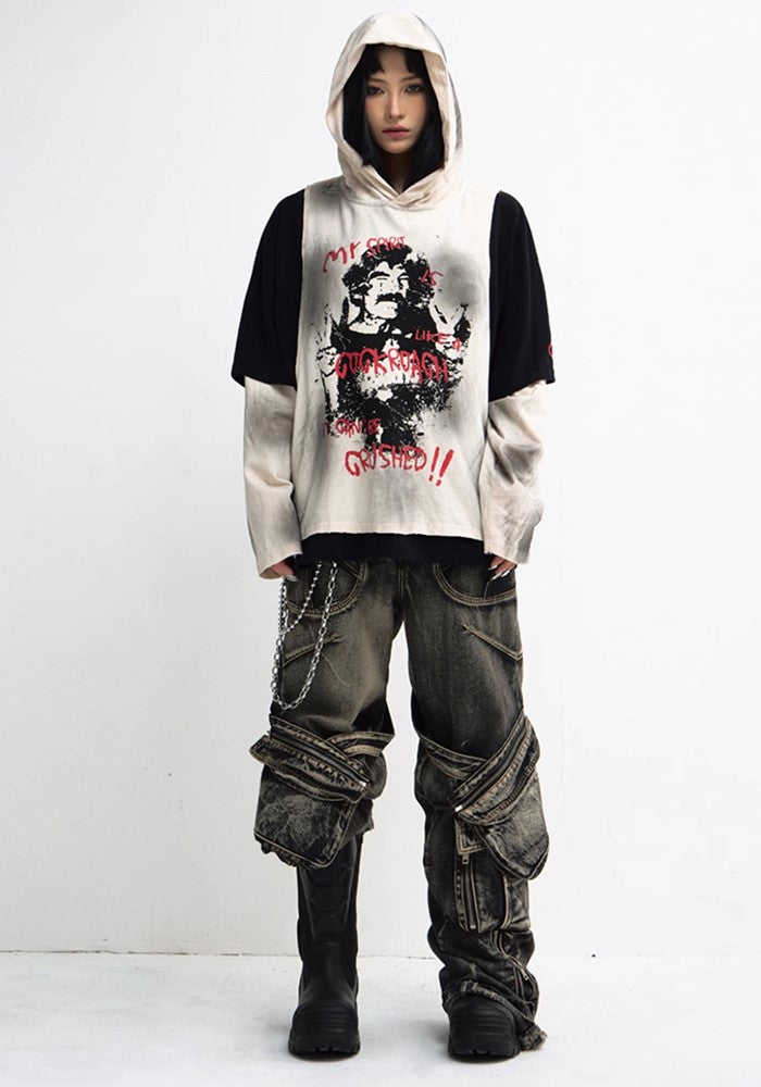 【People Style】Grunge front design street over gimmick hoodie  PS0045