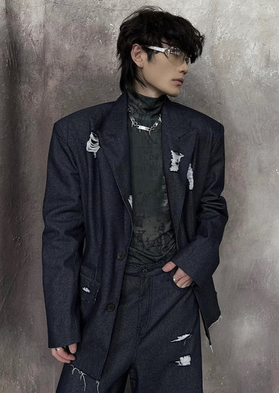 【SOULWORKER】Mid-distressed vintage collar tailored jacket  SW0022