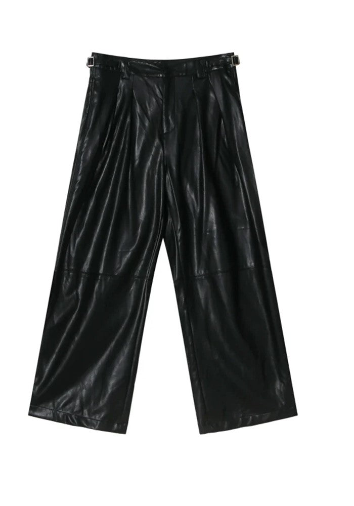 【CUIBUJU】Glossy design wide straight silhouette leather pants  CB0050