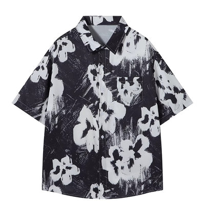 【ANAMONE】Monotone color floral random design road short sleeve shirt  AO0021