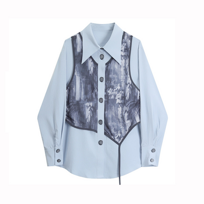 [ANNX] Camouflage vest set blue collared shirt AN0001