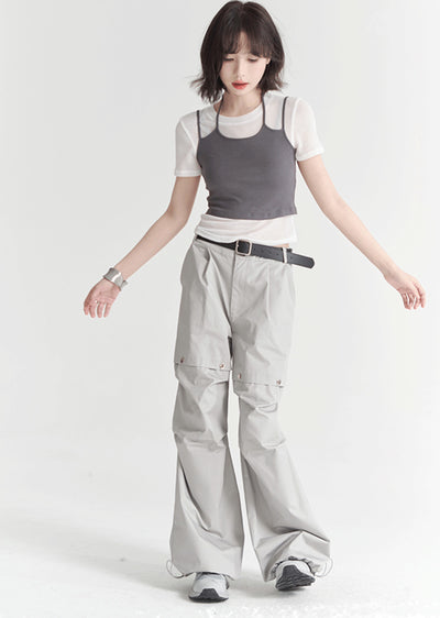 【Universal Gravity Museum】Tuck silhouette design white balance wide pants  UG0036