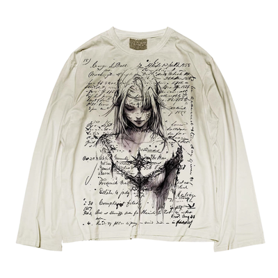 【6/10新作】Girl graphic design oversized dirty long-sleeved T-shirt  HL3275