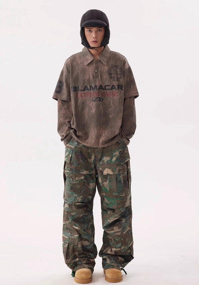 【BTSG】Pocket tuck silhouette design camouflage color cargo pants  BS0028