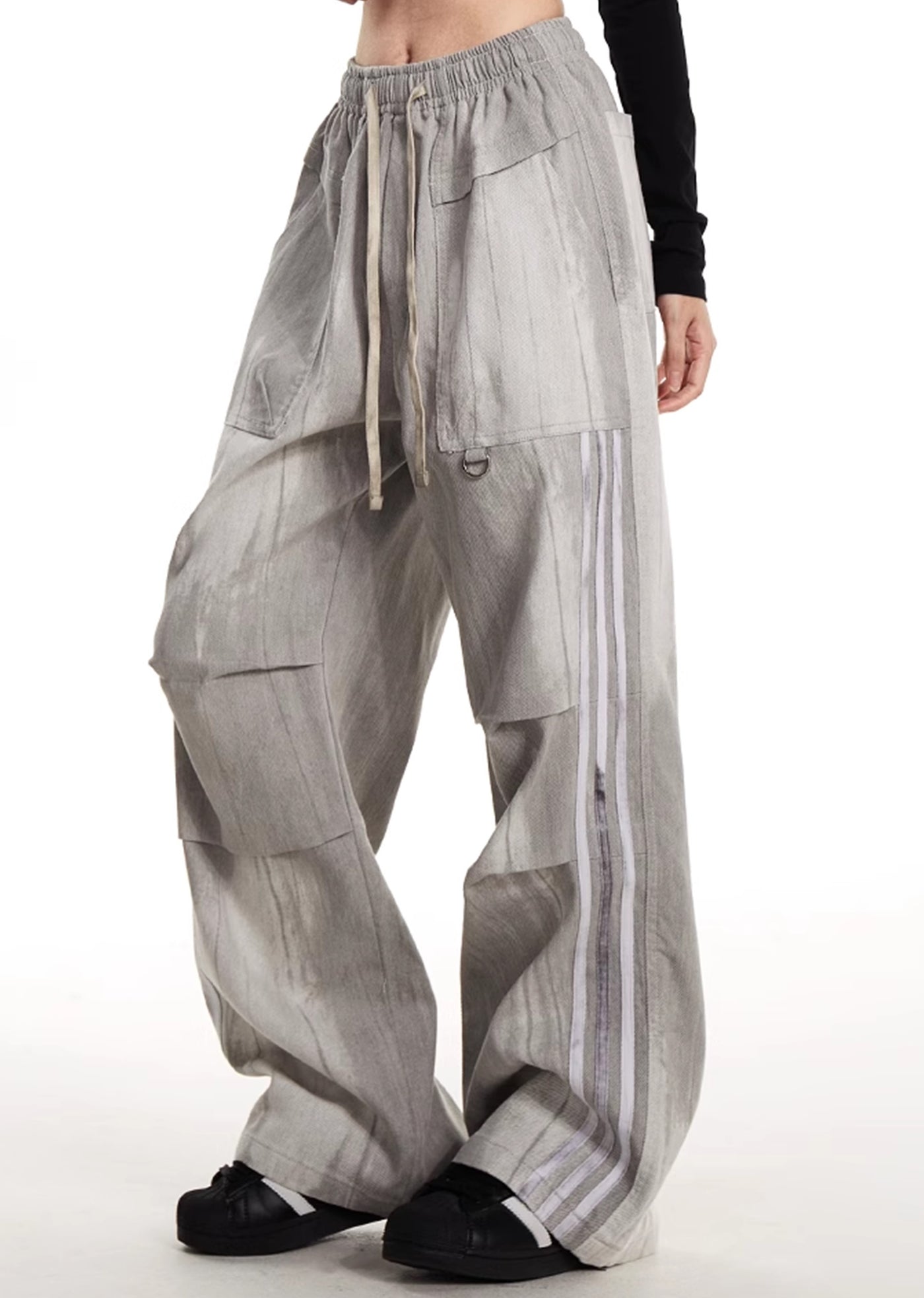 【NOONOZ】Unique tuck silhouette design side line wide pants  NN0007