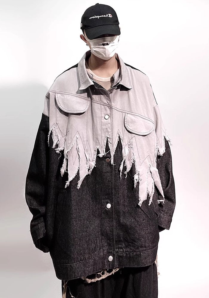 【UUCSCC】Gradient-style distressed monotone design denim jacket  US0070