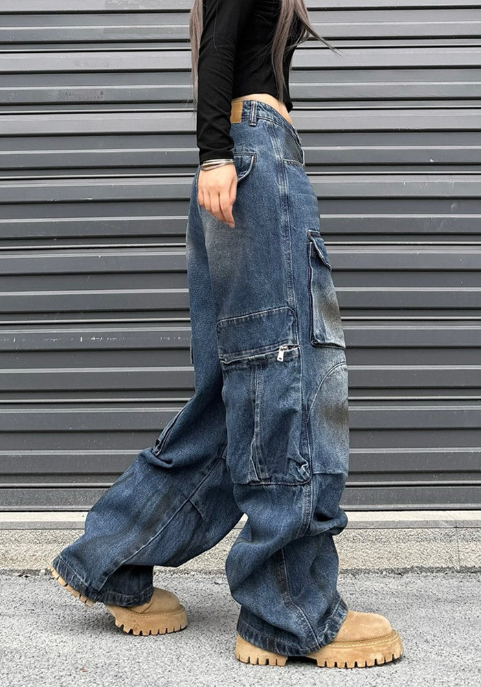 【W3】Wild dull wash muddy design denim pants  WO0087