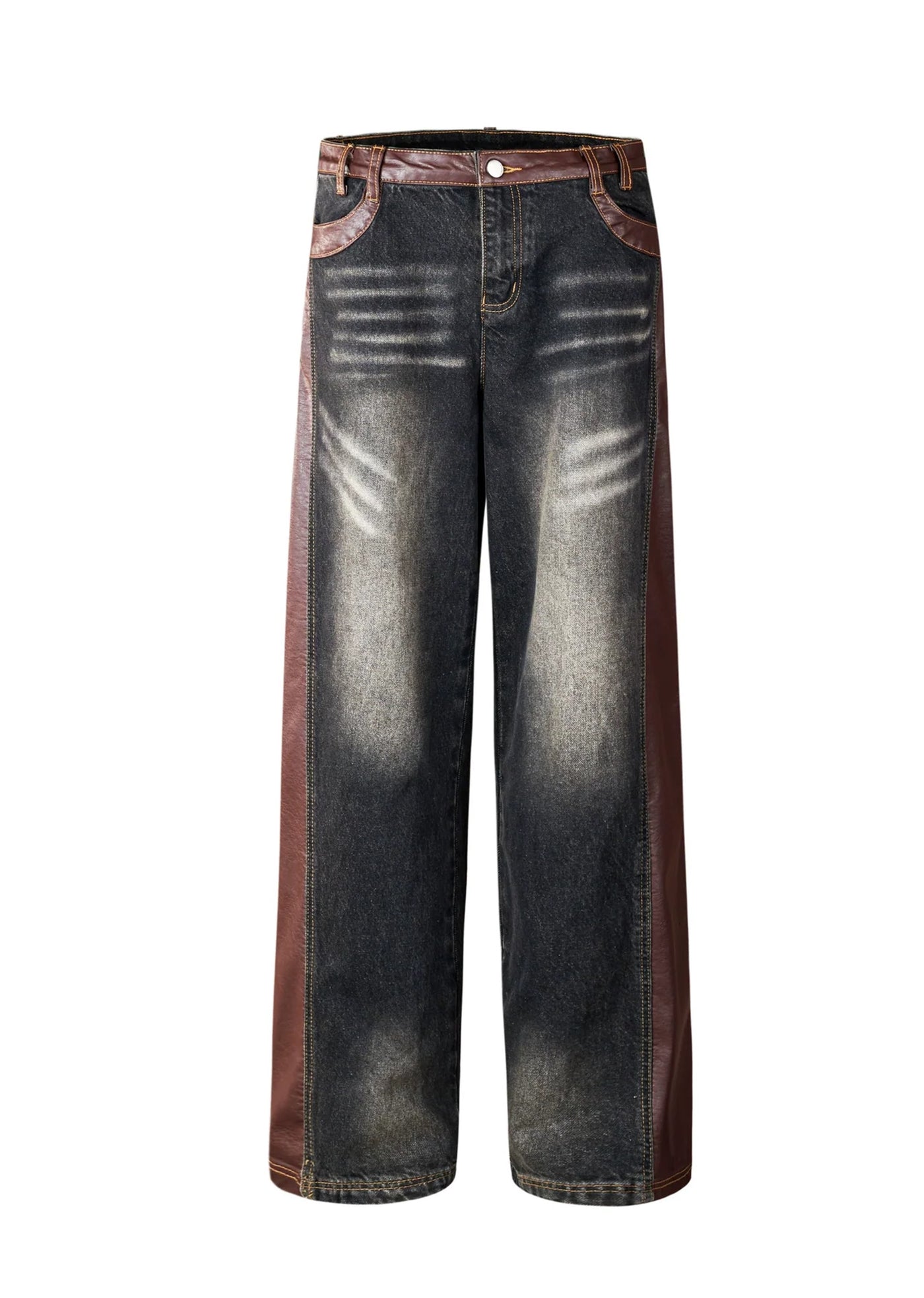 【TR BRUSHSHIFT】Side leather collar design denim wide pants  TB0045