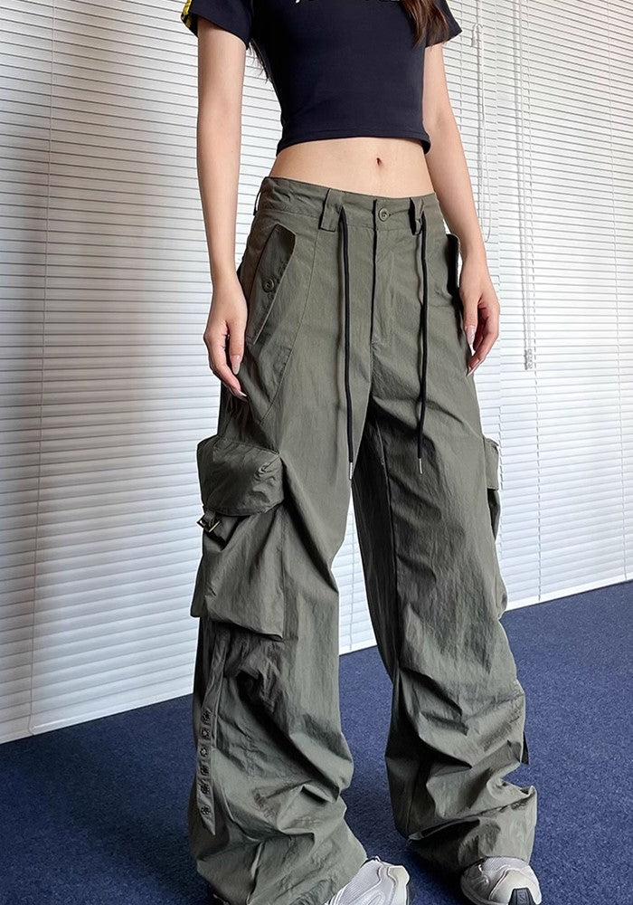 【Apocket】Casual vintage style wide silhouette cargo pants  AK0033