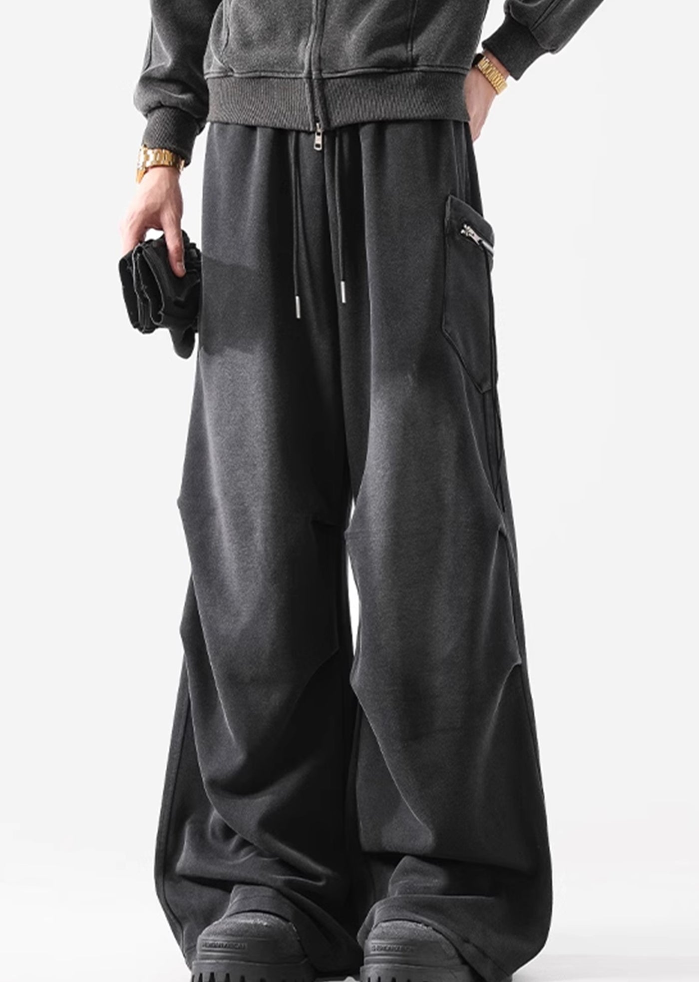 【ACRARDIC】Washed wide silhouette dark sweat cargo pants  AI0023