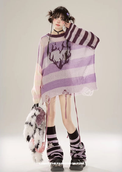 【Eleven shop97】Pastel color border design thin knit sweater  ES0016