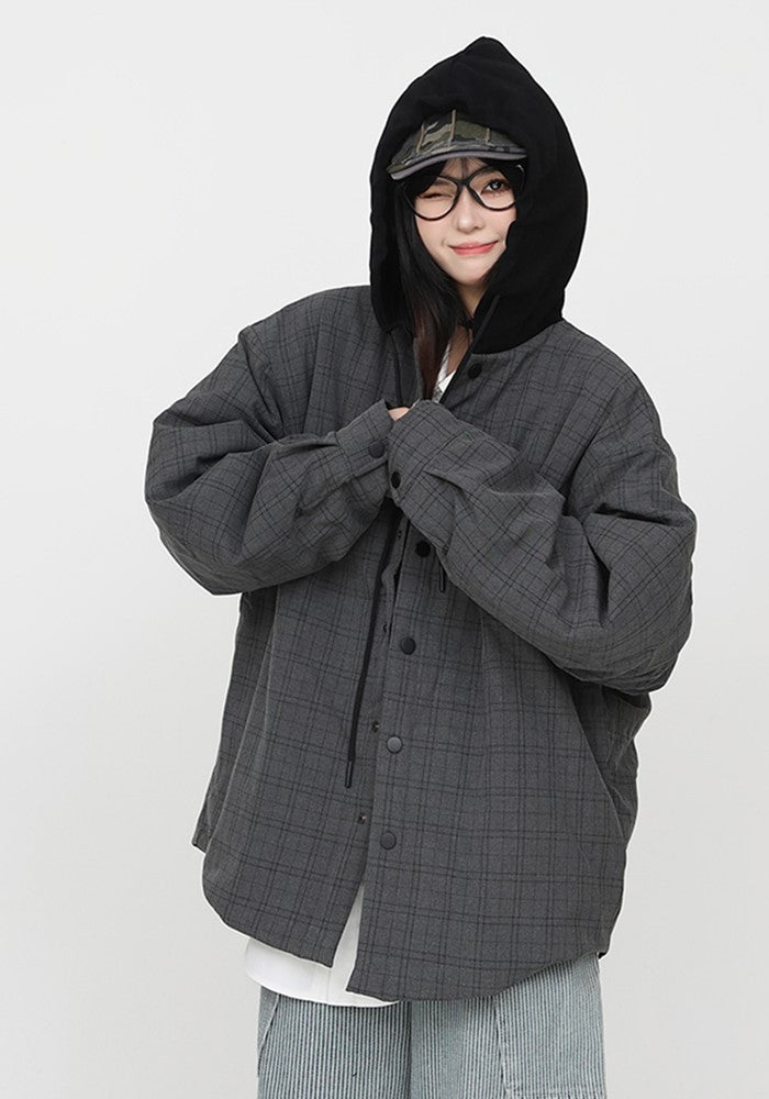 【CEDY】Simple check full design hoodie point over jacket  CD0070