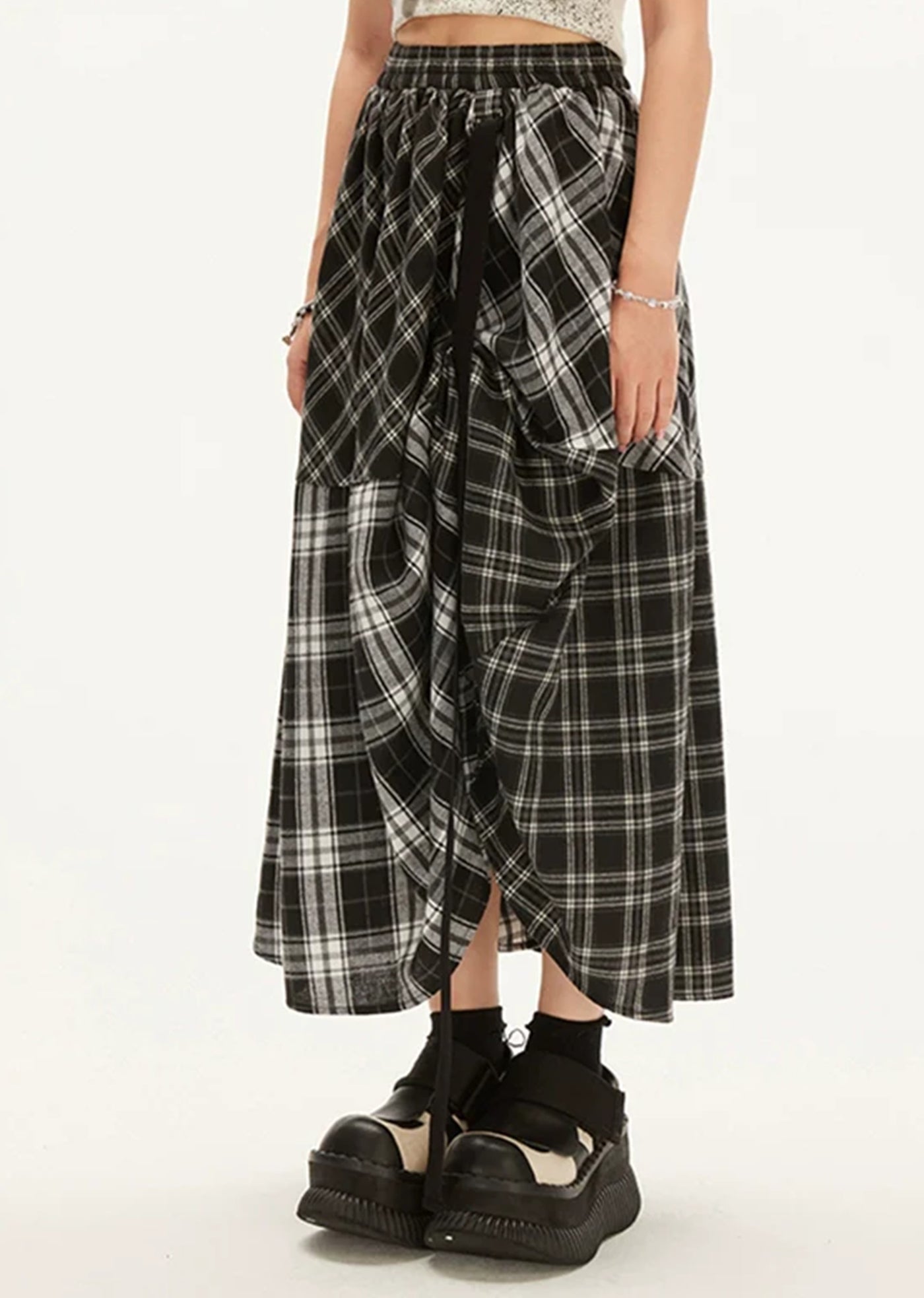 【Eleven shop97】Check design special silhouette design skirt  ES0029