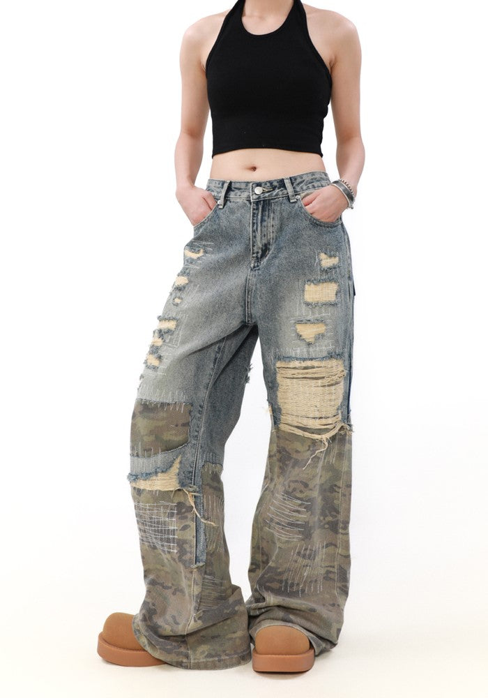 【MR nearly】Double fabric design high gimmick rosé denim pants  MR0147