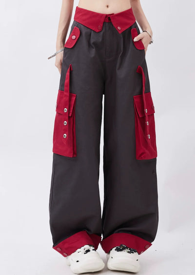 [Rayohopp] Double color shoulder suspender cargo pants RH0111