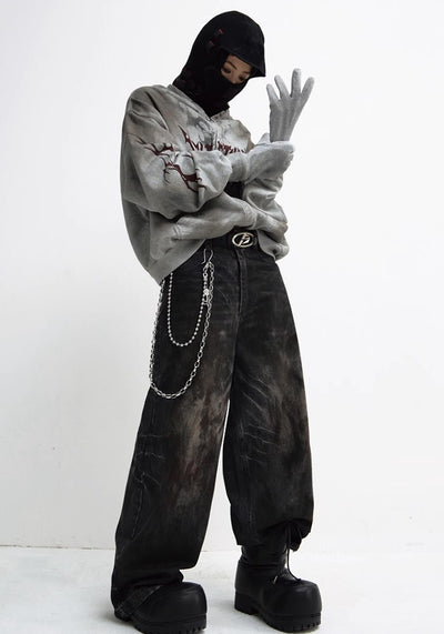 【People Style】Balloon wide silhouette basic washed denim pants  PS0050