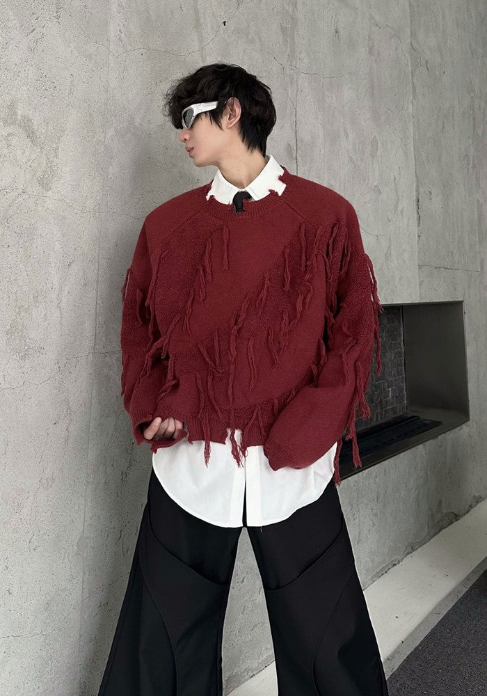 【MARTHENAUT】Wide gimmick distressed short silhouette knit sweater  MH0056