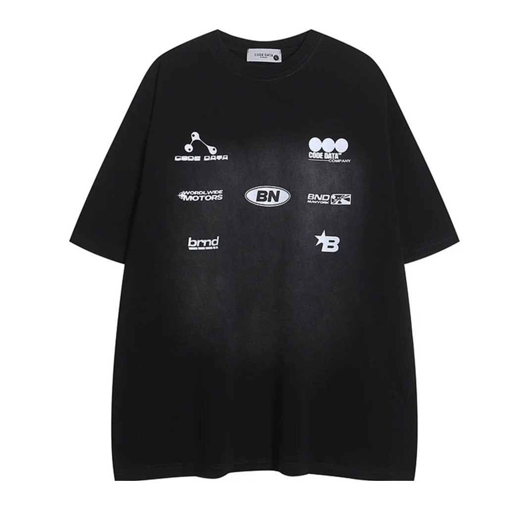 【NIHAOHAO】Multiple initial logo design wide overwash short sleeve T-shirt  NH0150