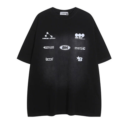 【NIHAOHAO】Multiple initial logo design wide overwash short sleeve T-shirt  NH0150