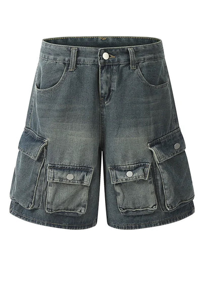 【MR nearly】Double pocket dull blue design short denim pants  MR0102