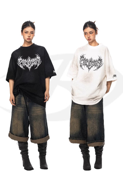 [BLACK BB] Subculture front initial design monotone short sleeve T-shirt BK0019