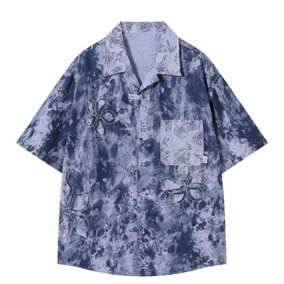 【ANAMONE】Random blue base color washover short sleeve shirt  AO0018