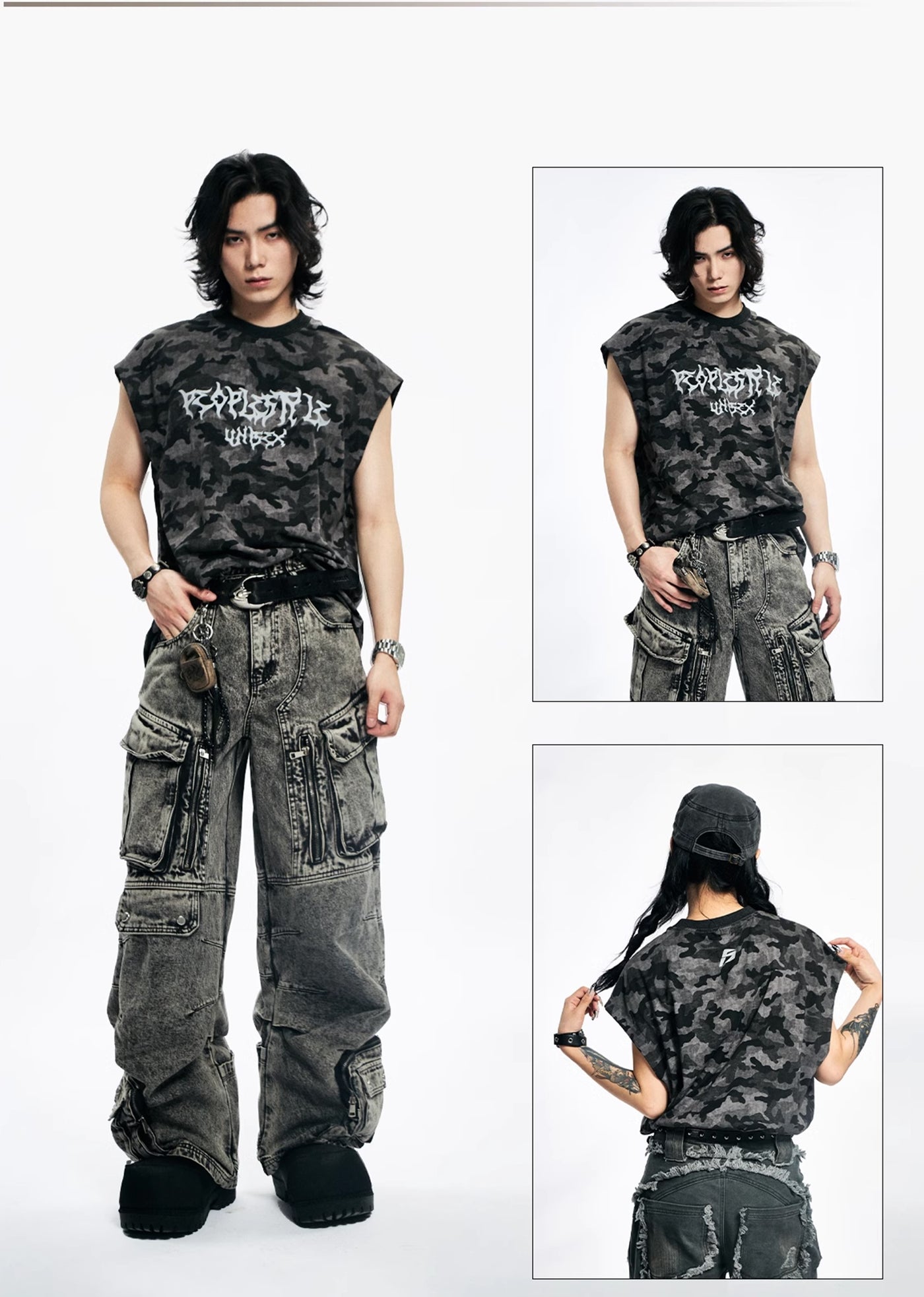 【People Style】All-over camouflage pattern initial design sleeveless  PS0027