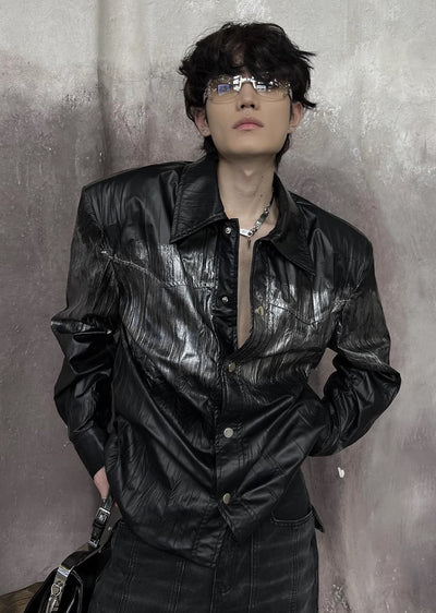 【SOULWORKER】Black glossy design color overload silhouette jacket  SW0024