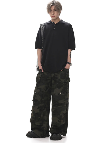 【GIBBYCNA】Wide silhouette riveted design camouflage pants  GC0018