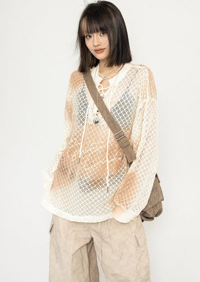 【ZERO STORE】See-through active mesh design double over knit  ZS0046