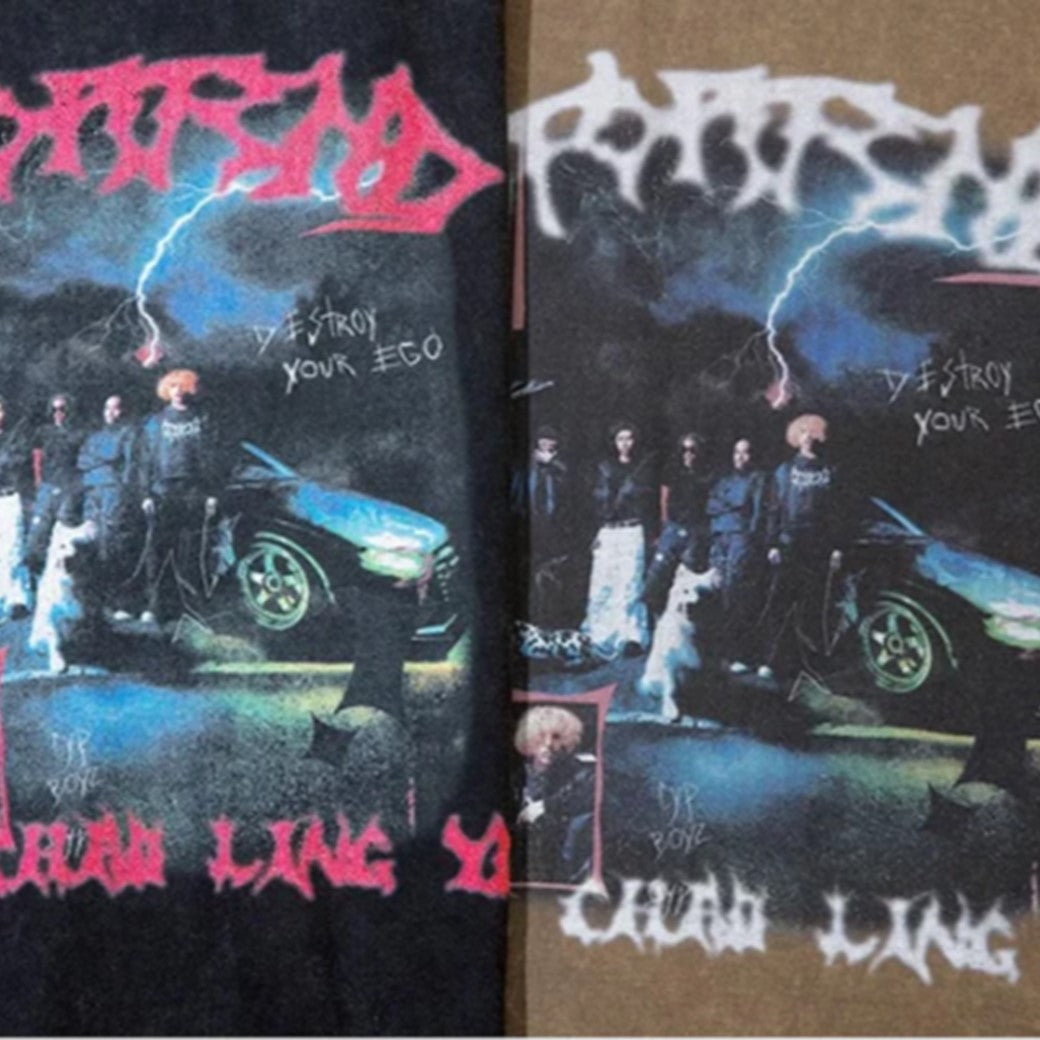 【NIHAOHAO】Dark grunge style design wide over short sleeve t-shirt  NH0115