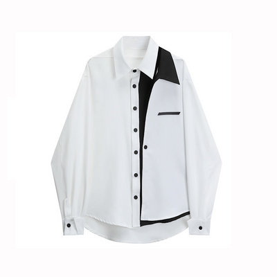 [ANNX]Black asymmetric all-over white shirt AN0002
