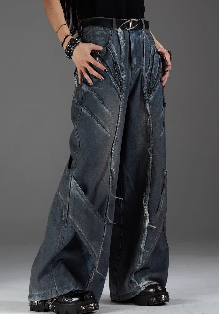 【NOMANIAI 】Grunge street style wash design denim pants  NA0001