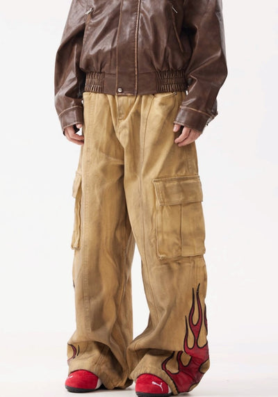 【BTSG】Flame over vintage color cargo style pants  BS0049