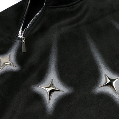 【NIHAOHAO】Diagonal half-zip design high neck style mode long sleeve T-shirt  NH0173