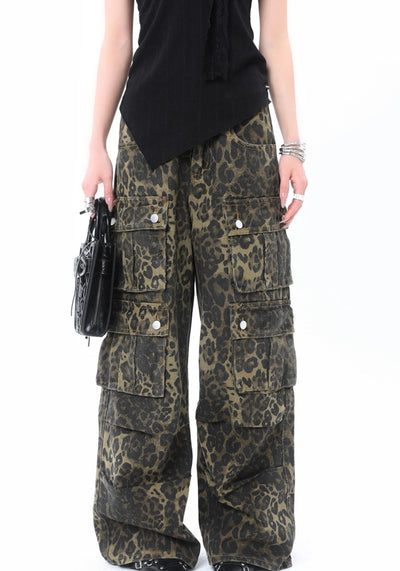 【ROY11】Full leopard design double pocket cargo pants  RY0014