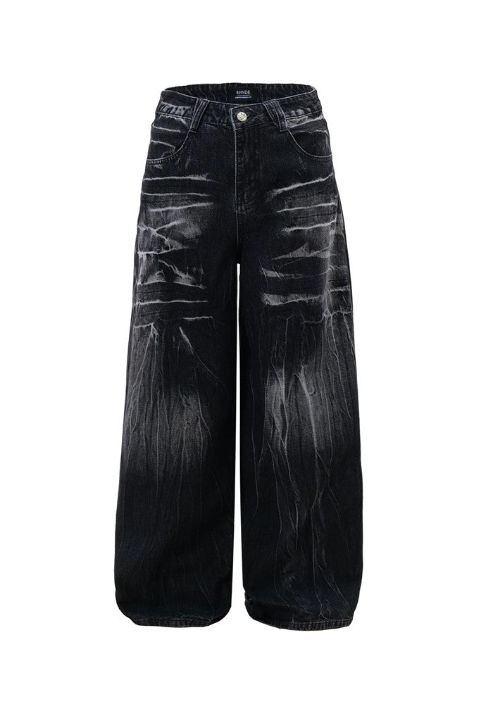 【DARKFOG】Fully washed design basic black denim pants  DF0041